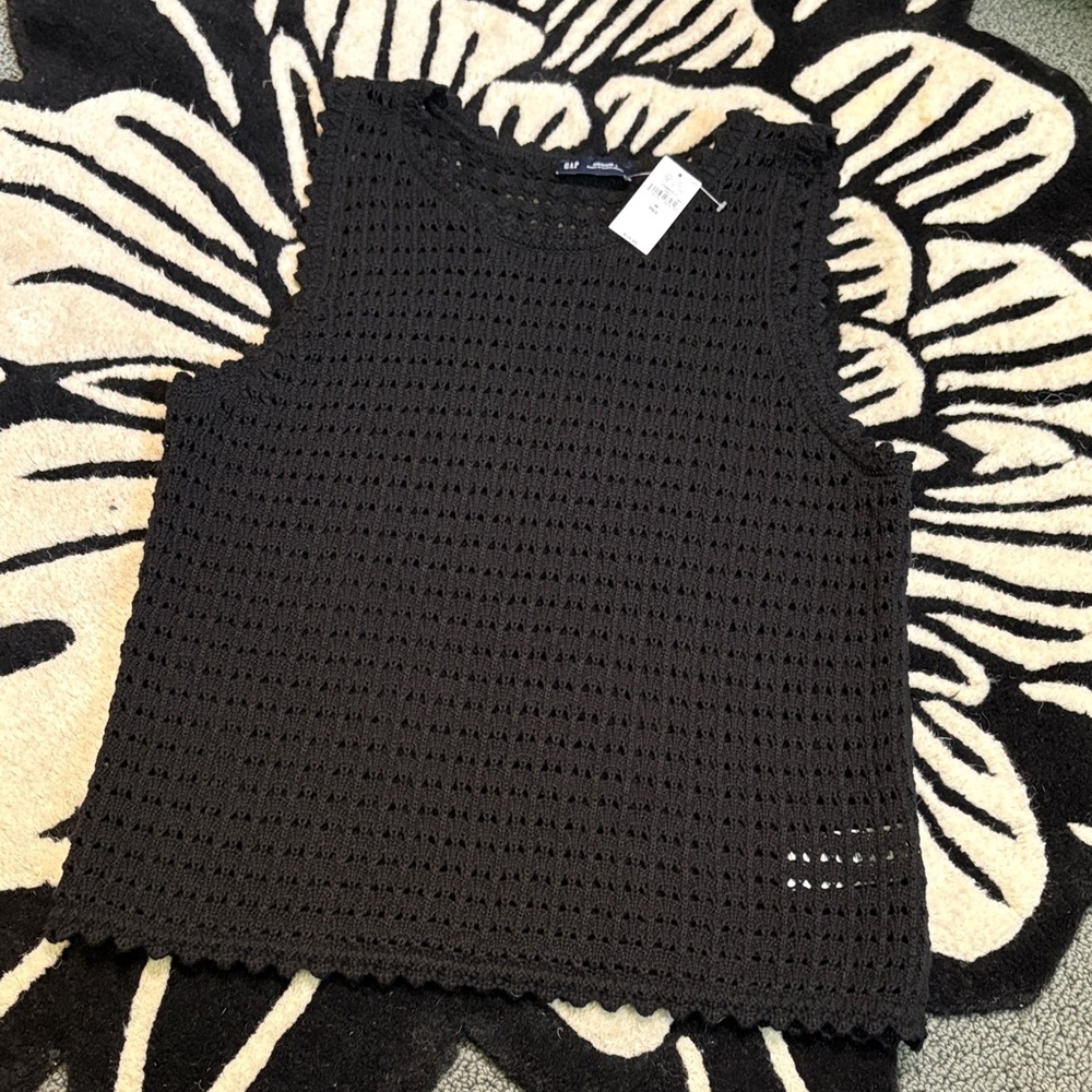 GAP Black Crochet Sleeveless Tank Medium Tall